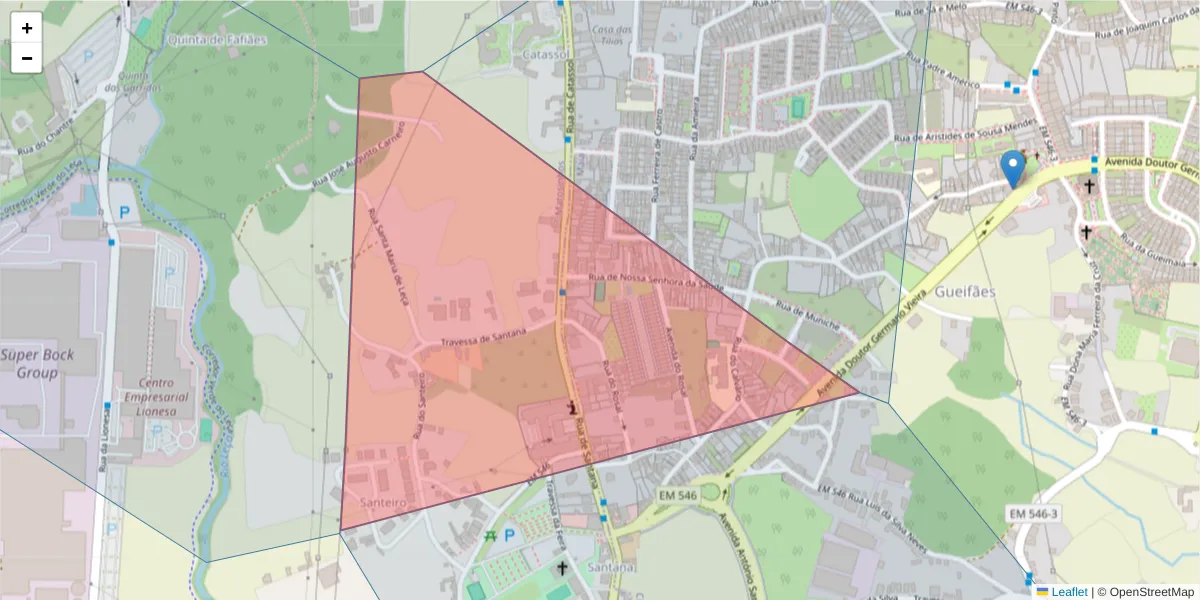 Mapa detalhado do código postal 4470-118 com limites, códigos postais vizinhos e agências dos correios