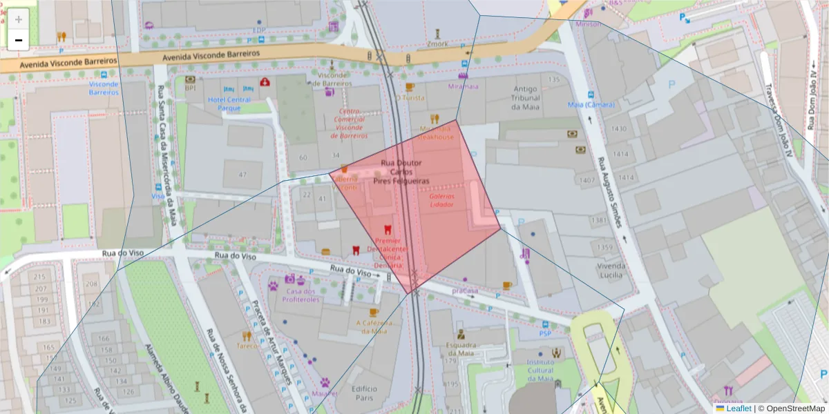 Mapa detalhado do código postal 4470-157 com limites, códigos postais vizinhos e agências dos correios