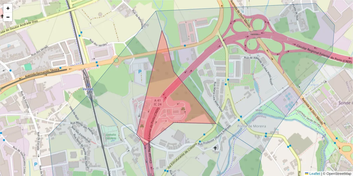 Mapa detalhado do código postal 4470-372 com limites, códigos postais vizinhos e agências dos correios