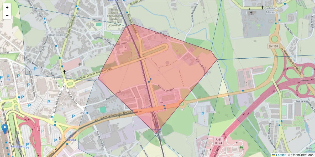 Mapa detalhado do código postal 4470-428 com limites, códigos postais vizinhos e agências dos correios