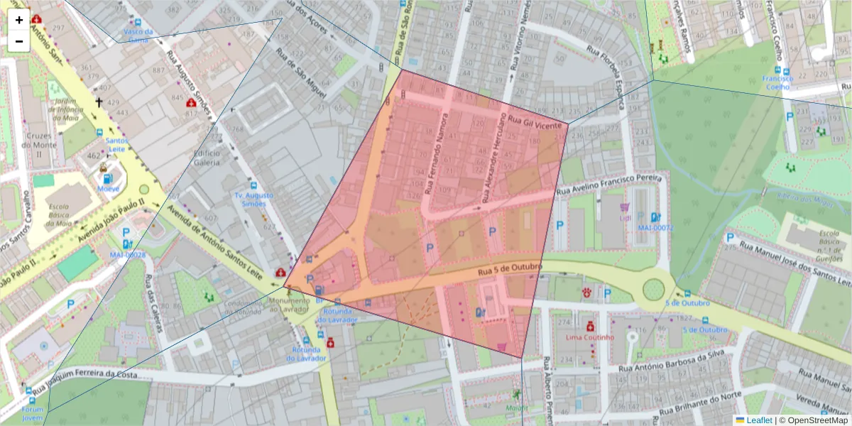 Mapa detalhado do código postal 4470-469 com limites, códigos postais vizinhos e agências dos correios