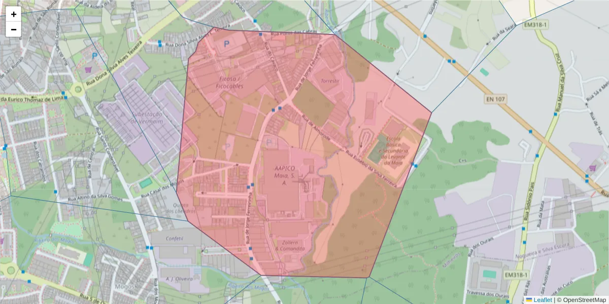 Mapa detalhado do código postal 4470-488 com limites, códigos postais vizinhos e agências dos correios