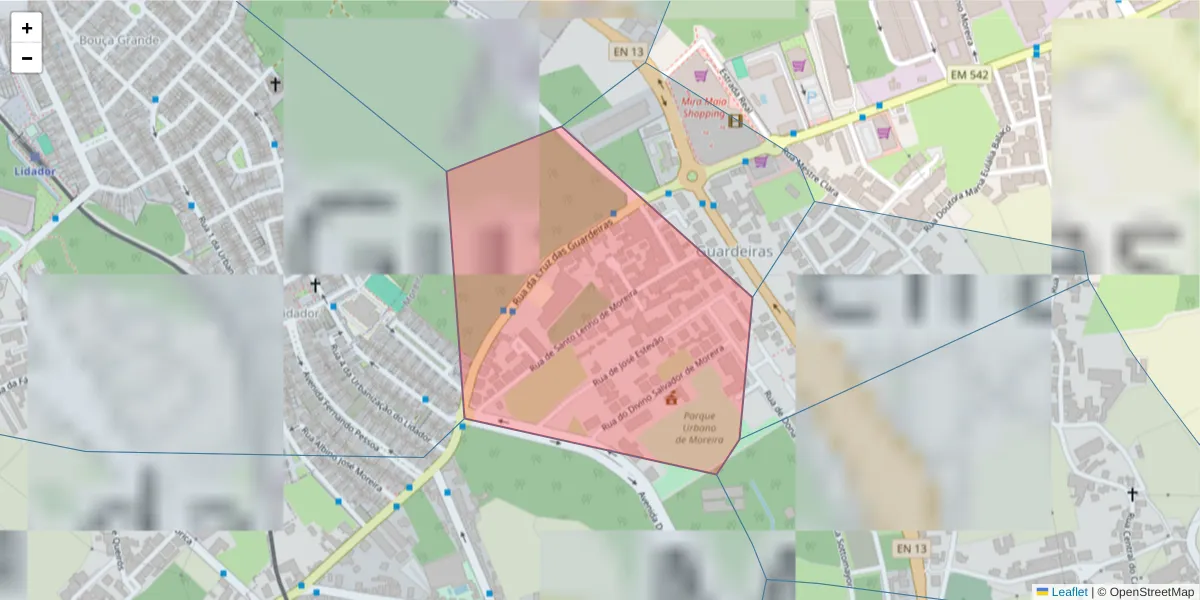 Mapa detalhado do código postal 4470-613 com limites, códigos postais vizinhos e agências dos correios