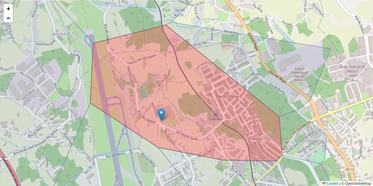 Mapa detalhado do código postal 4470-716 com limites, códigos postais vizinhos e agências dos correios