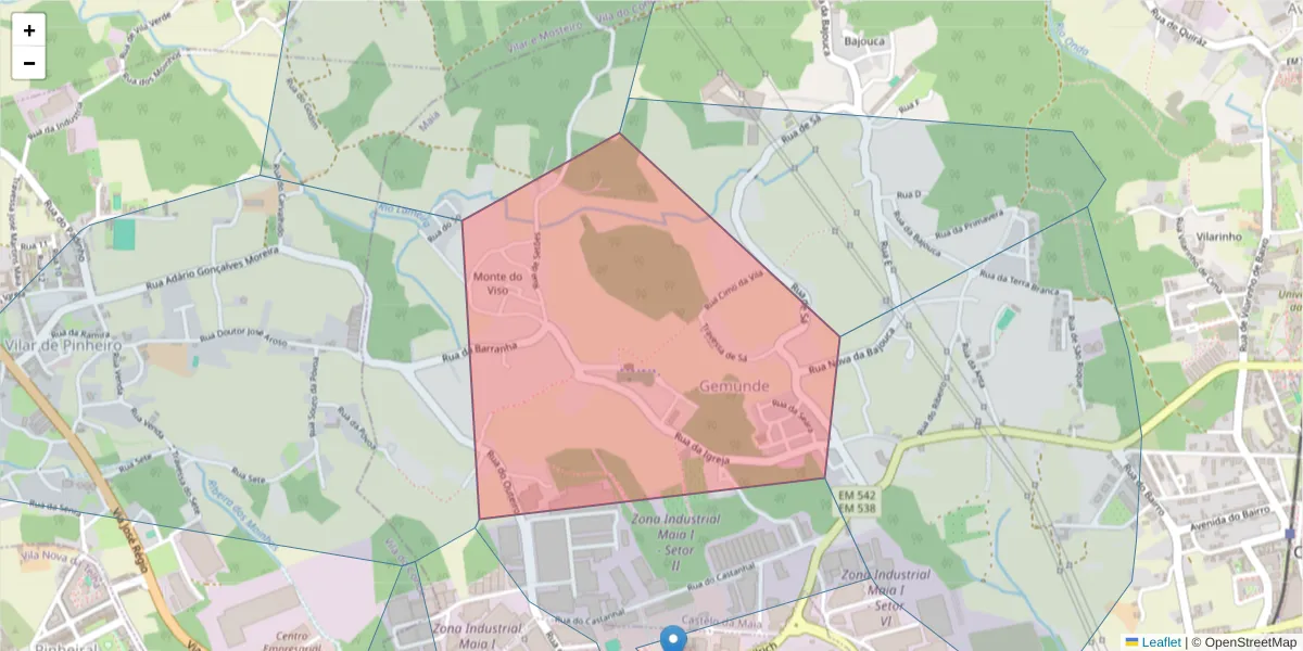 Mapa detalhado do código postal 4475-131 com limites, códigos postais vizinhos e agências dos correios