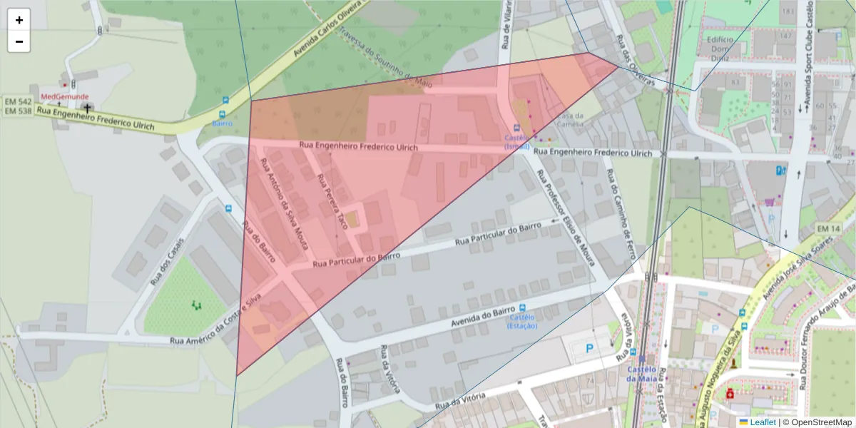 Mapa detalhado do código postal 4475-698 com limites, códigos postais vizinhos e agências dos correios