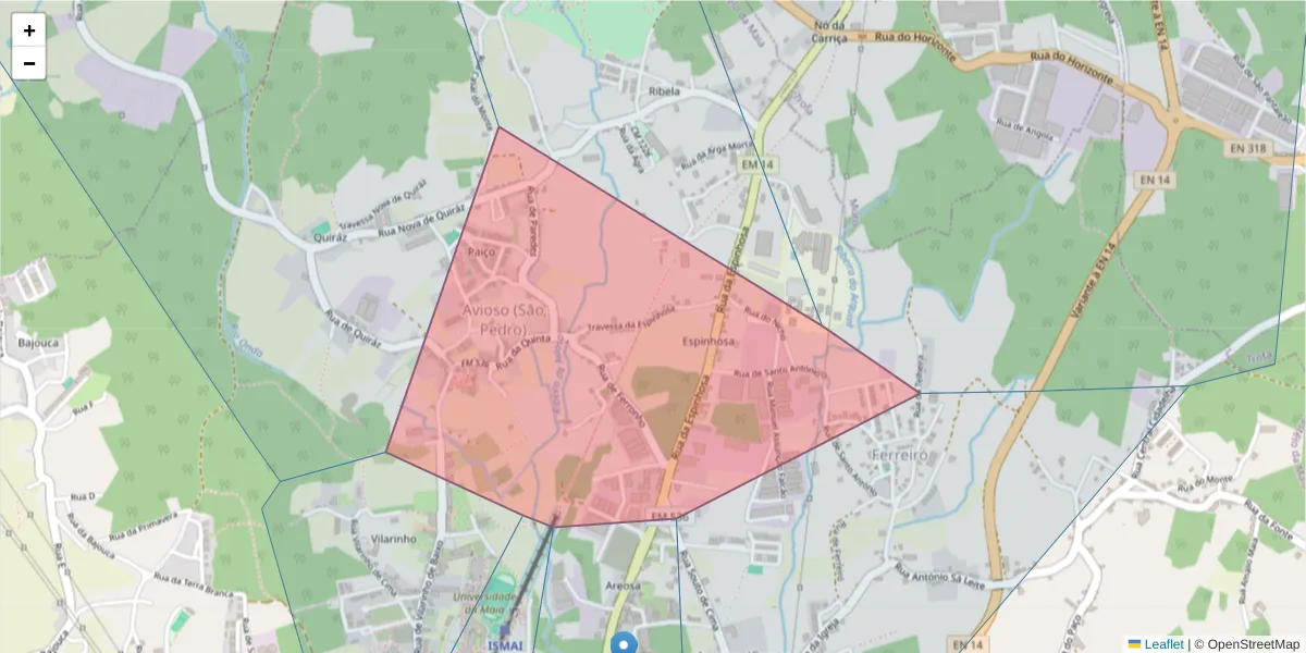 Mapa detalhado do código postal 4475-706 com limites, códigos postais vizinhos e agências dos correios