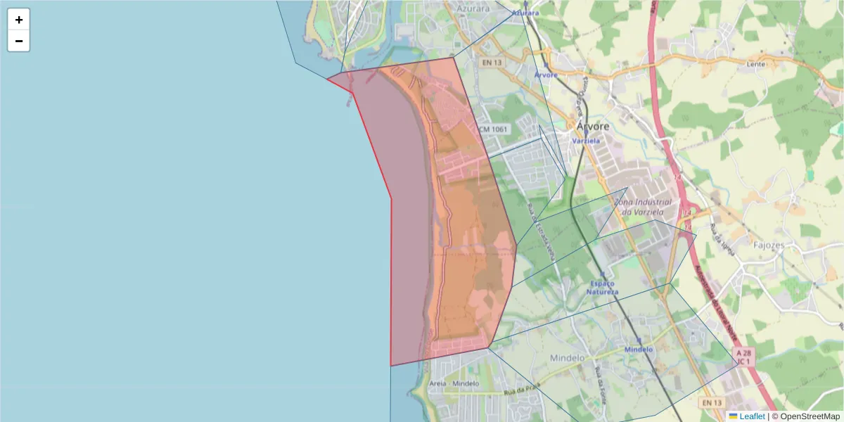 Mapa detalhado do código postal 4480-052 com limites, códigos postais vizinhos e agências dos correios