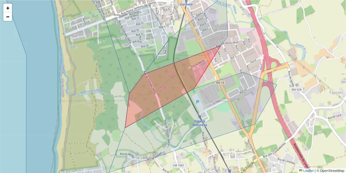 Mapa detalhado do código postal 4480-058 com limites, códigos postais vizinhos e agências dos correios