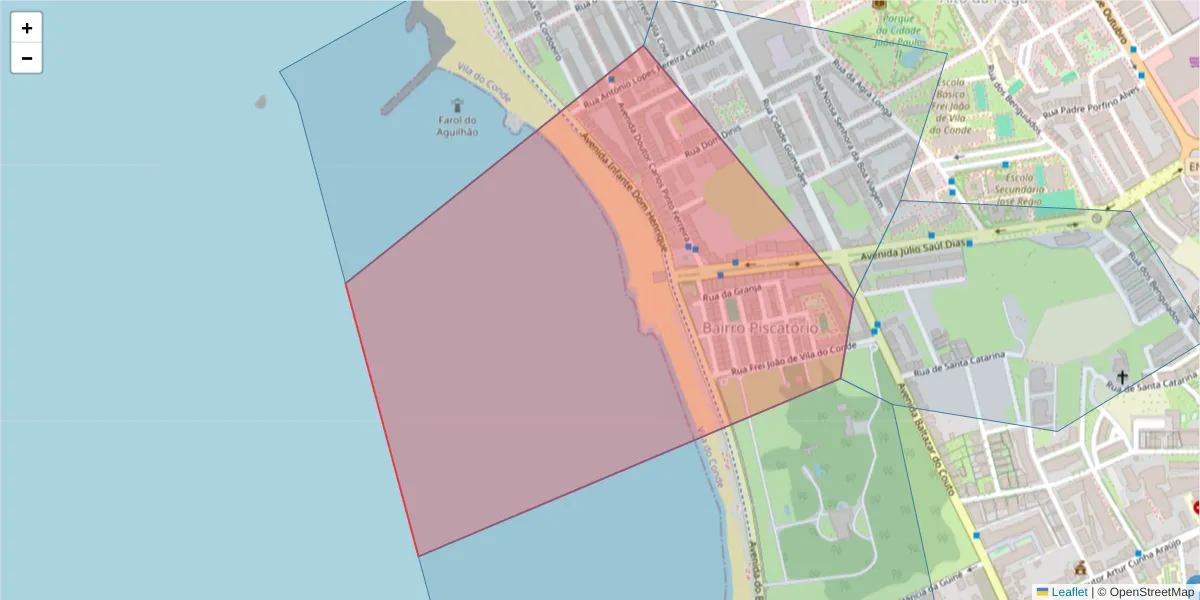 Mapa detalhado do código postal 4480-665 com limites, códigos postais vizinhos e agências dos correios
