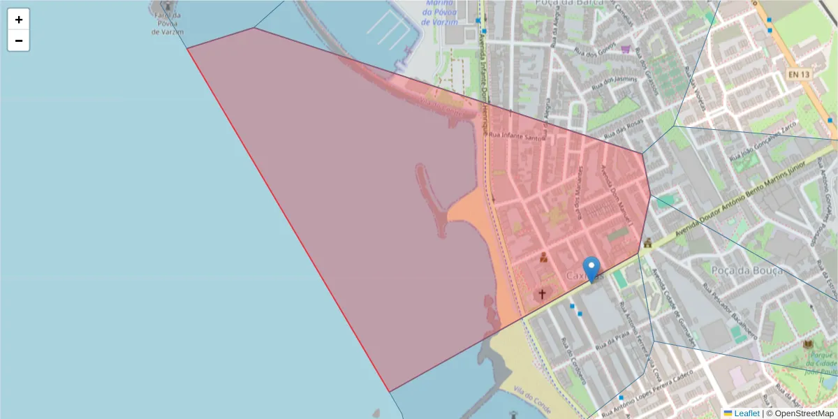 Mapa detalhado do código postal 4480-670 com limites, códigos postais vizinhos e agências dos correios