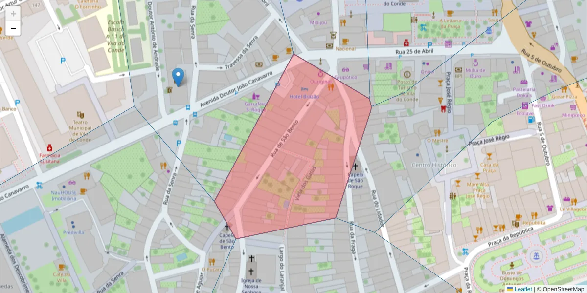 Mapa detalhado do código postal 4480-688 com limites, códigos postais vizinhos e agências dos correios