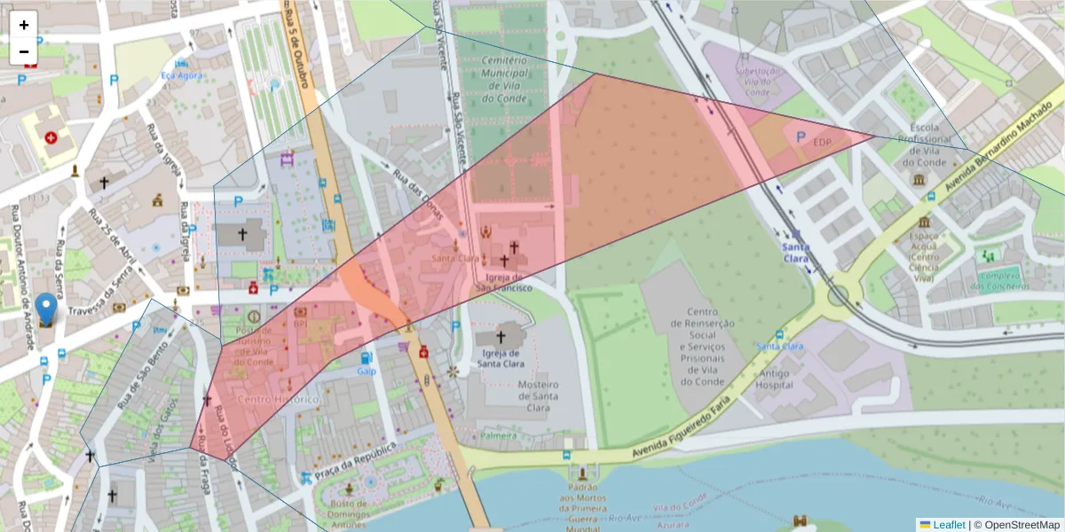 Mapa detalhado do código postal 4480-718 com limites, códigos postais vizinhos e agências dos correios