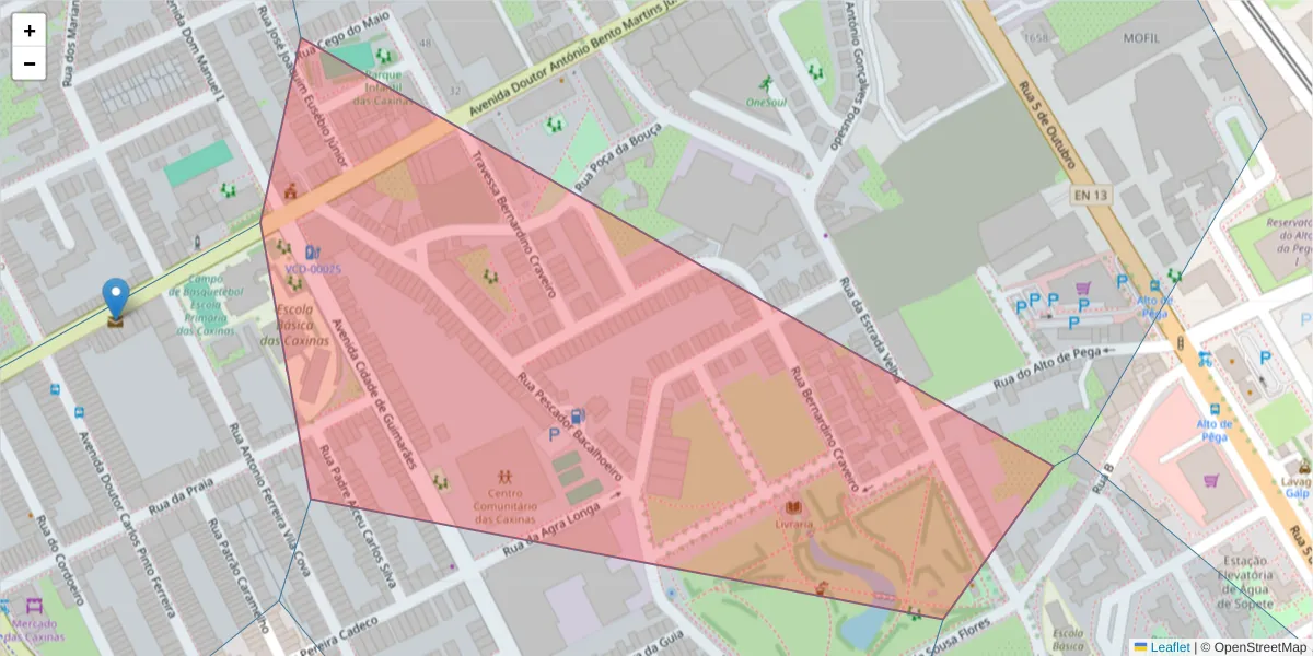 Mapa detalhado do código postal 4480-744 com limites, códigos postais vizinhos e agências dos correios