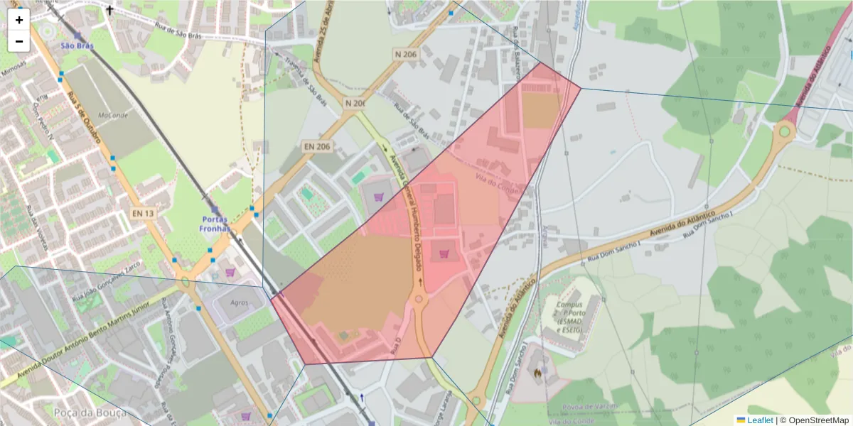 Mapa detalhado do código postal 4480-776 com limites, códigos postais vizinhos e agências dos correios