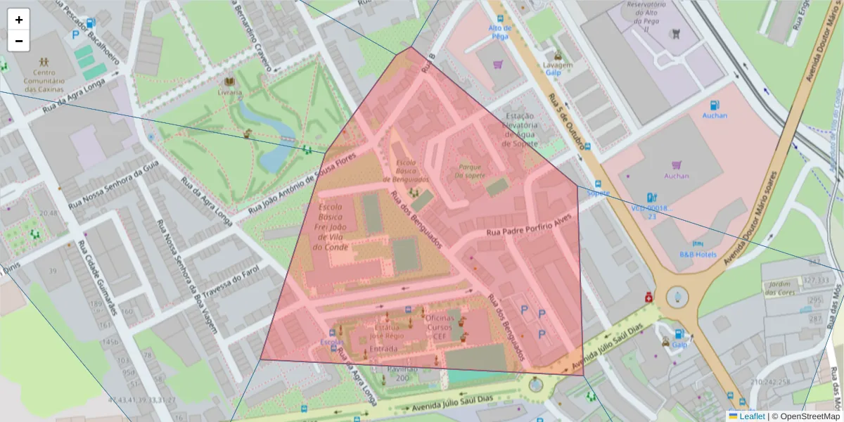 Mapa detalhado do código postal 4480-794 com limites, códigos postais vizinhos e agências dos correios