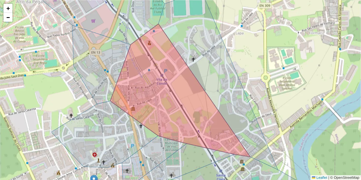 Mapa detalhado do código postal 4480-941 com limites, códigos postais vizinhos e agências dos correios