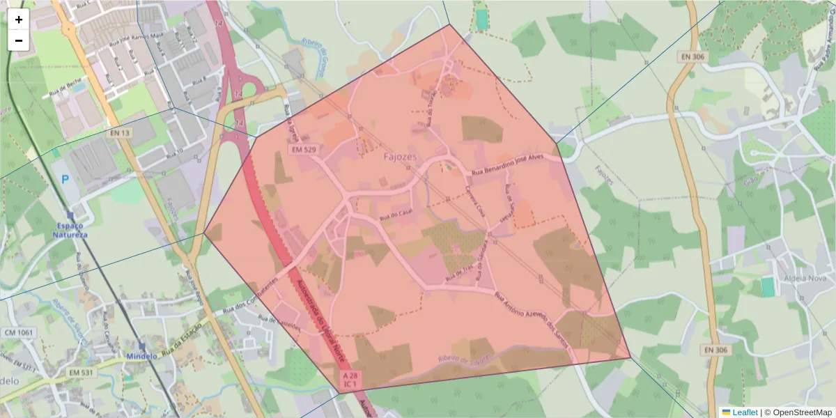 Mapa detalhado do código postal 4485-093 com limites, códigos postais vizinhos e agências dos correios