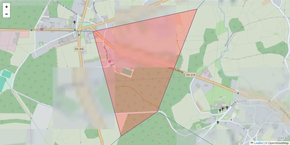 Mapa detalhado do código postal 4485-381 com limites, códigos postais vizinhos e agências dos correios