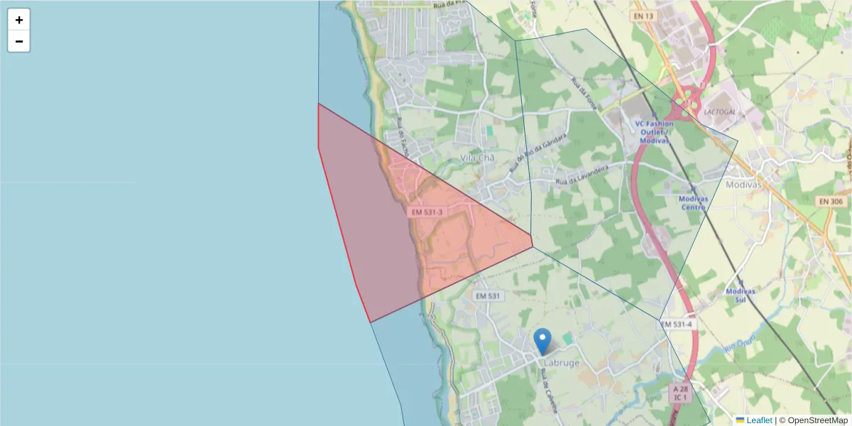 Mapa detalhado do código postal 4485-717 com limites, códigos postais vizinhos e agências dos correios