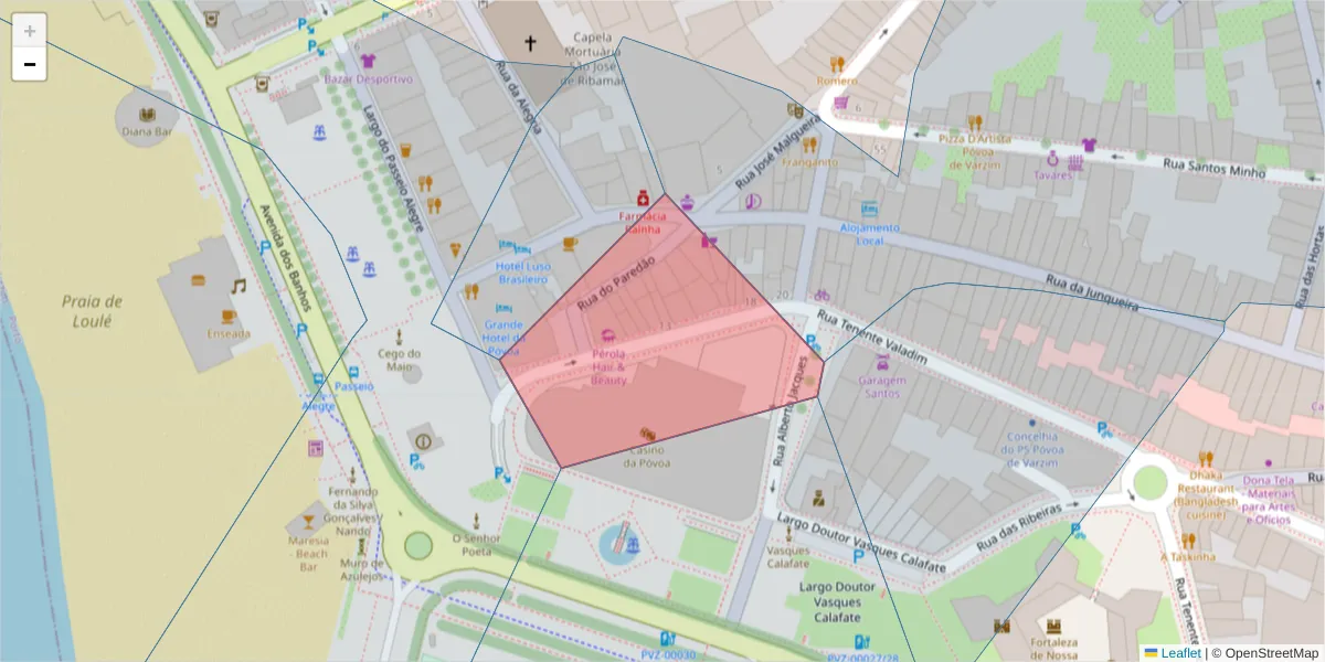 Mapa detalhado do código postal 4490-403 com limites, códigos postais vizinhos e agências dos correios
