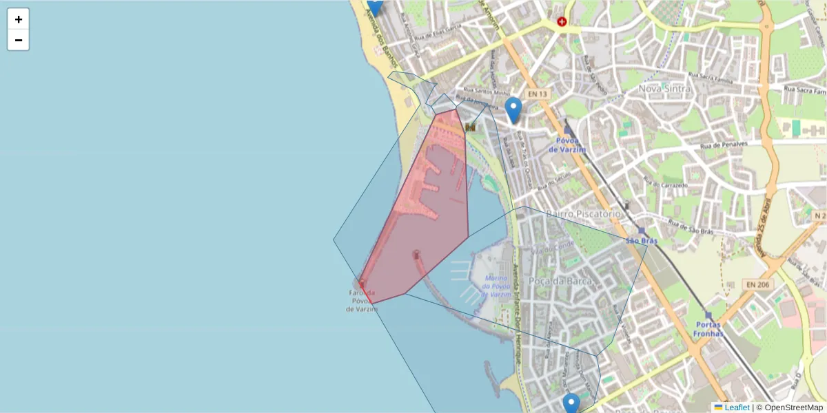 Mapa detalhado do código postal 4490-408 com limites, códigos postais vizinhos e agências dos correios