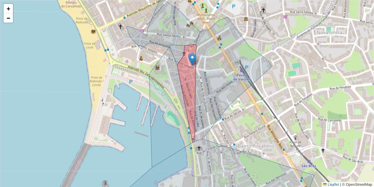 Mapa detalhado do código postal 4490-437 com limites, códigos postais vizinhos e agências dos correios