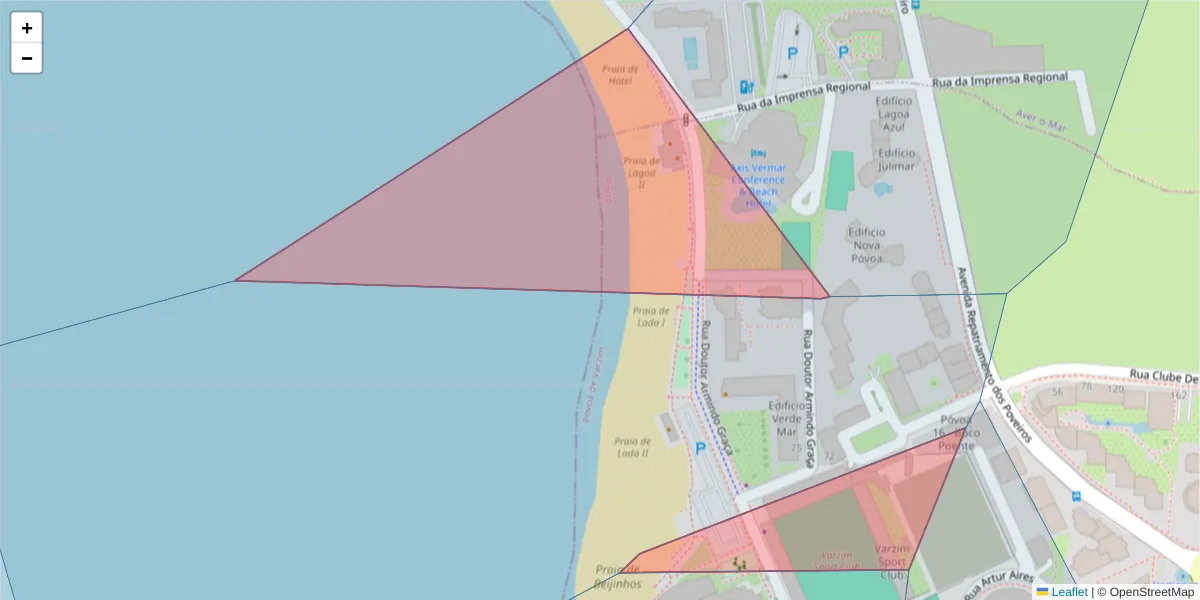 Mapa detalhado do código postal 4490-588 com limites, códigos postais vizinhos e agências dos correios