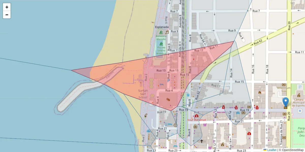 Mapa detalhado do código postal 4500-205 com limites, códigos postais vizinhos e agências dos correios