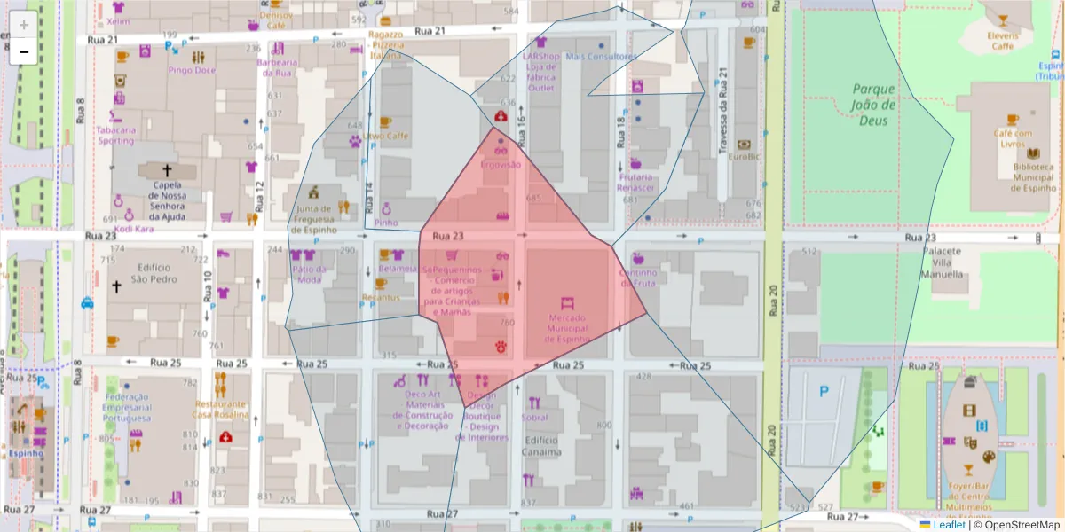 Mapa detalhado do código postal 4500-240 com limites, códigos postais vizinhos e agências dos correios