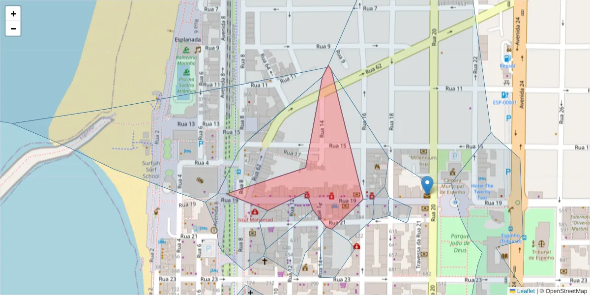 Mapa detalhado do código postal 4500-256 com limites, códigos postais vizinhos e agências dos correios