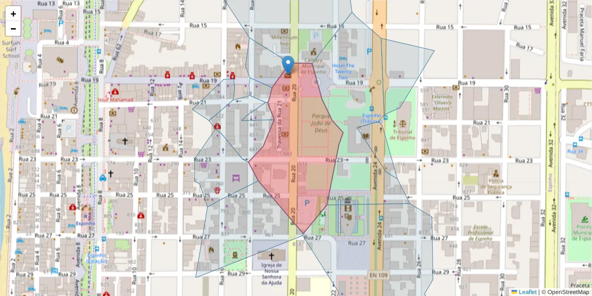 Mapa detalhado do código postal 4500-265 com limites, códigos postais vizinhos e agências dos correios