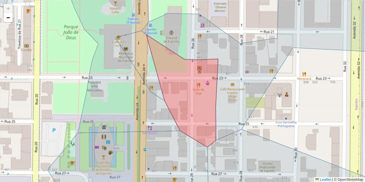 Mapa detalhado do código postal 4500-276 com limites, códigos postais vizinhos e agências dos correios