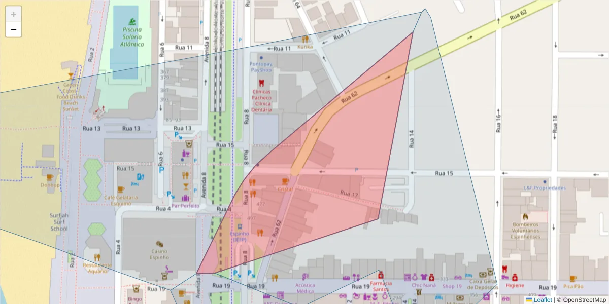 Mapa detalhado do código postal 4500-290 com limites, códigos postais vizinhos e agências dos correios