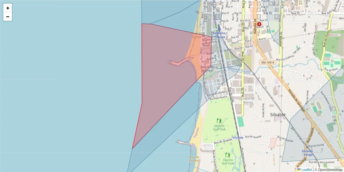 Mapa detalhado do código postal 4500-356 com limites, códigos postais vizinhos e agências dos correios