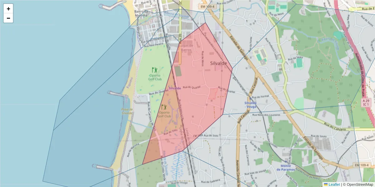 Mapa detalhado do código postal 4501-911 com limites, códigos postais vizinhos e agências dos correios