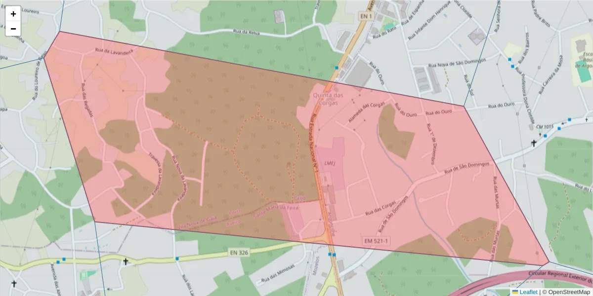 Mapa detalhado do código postal 4505-007 com limites, códigos postais vizinhos e agências dos correios