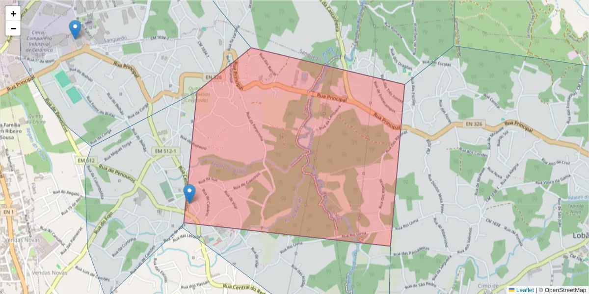 Mapa detalhado do código postal 4505-315 com limites, códigos postais vizinhos e agências dos correios