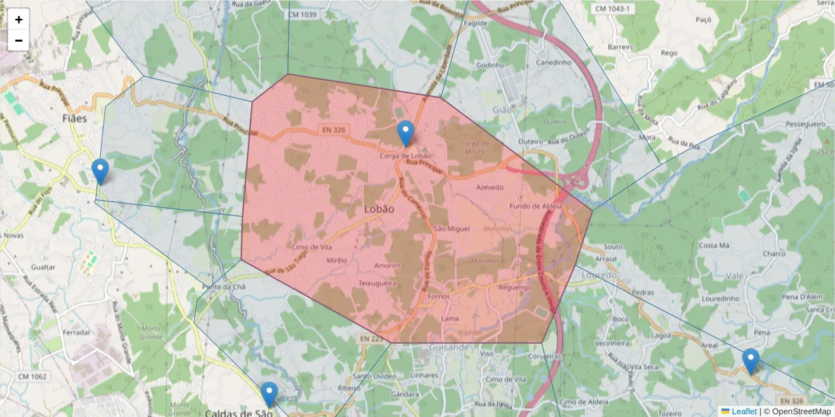 Mapa detalhado do código postal 4505-525 com limites, códigos postais vizinhos e agências dos correios