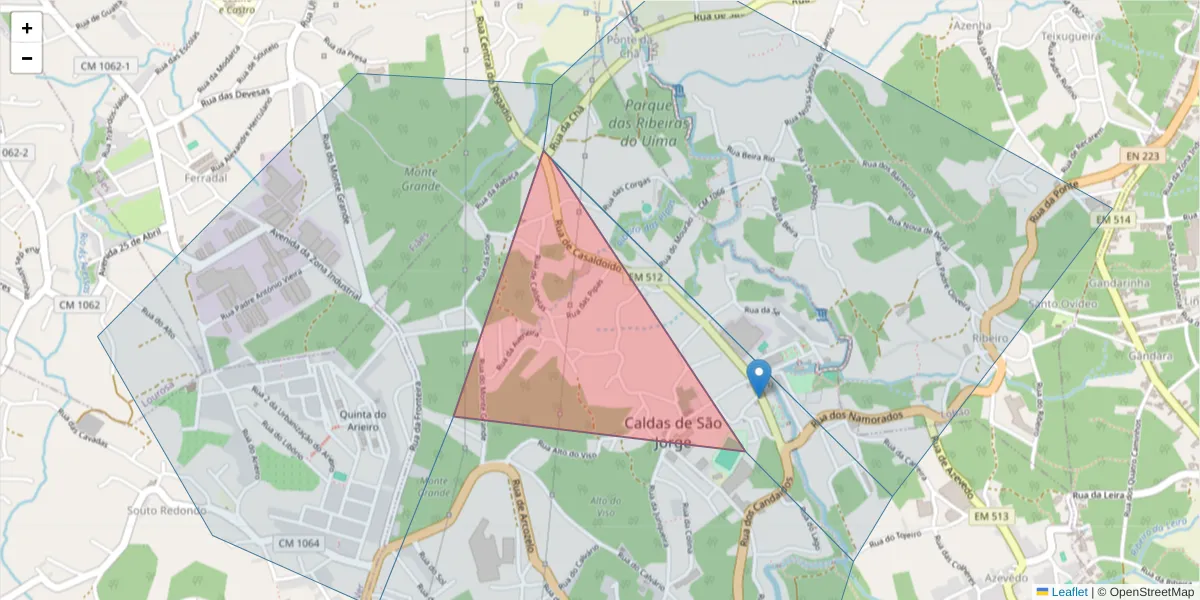 Mapa detalhado do código postal 4505-686 com limites, códigos postais vizinhos e agências dos correios