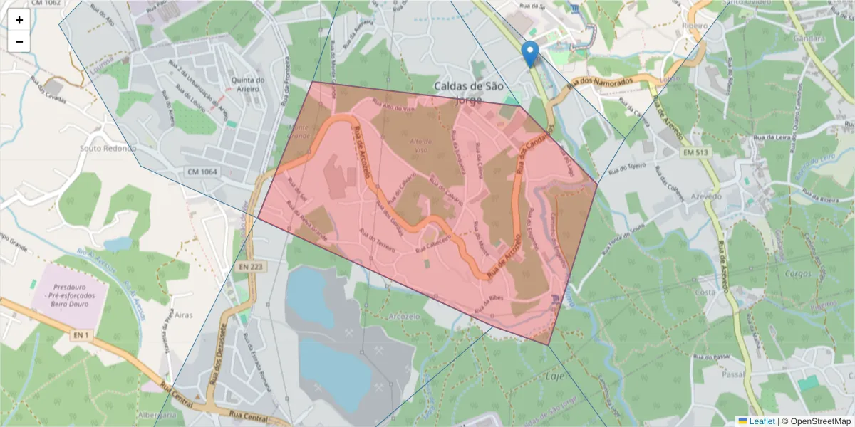 Mapa detalhado do código postal 4505-688 com limites, códigos postais vizinhos e agências dos correios