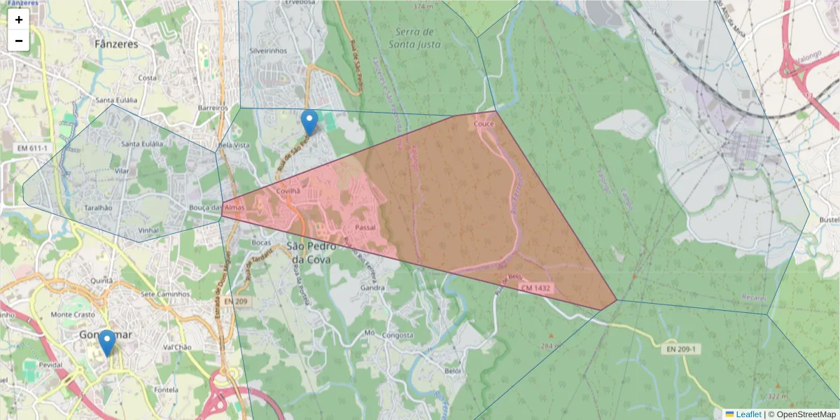Mapa detalhado do código postal 4510-260 com limites, códigos postais vizinhos e agências dos correios