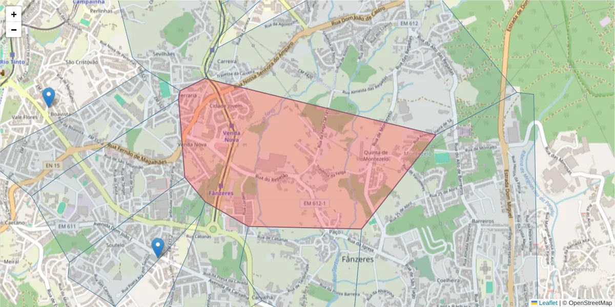 Mapa detalhado do código postal 4510-649 com limites, códigos postais vizinhos e agências dos correios