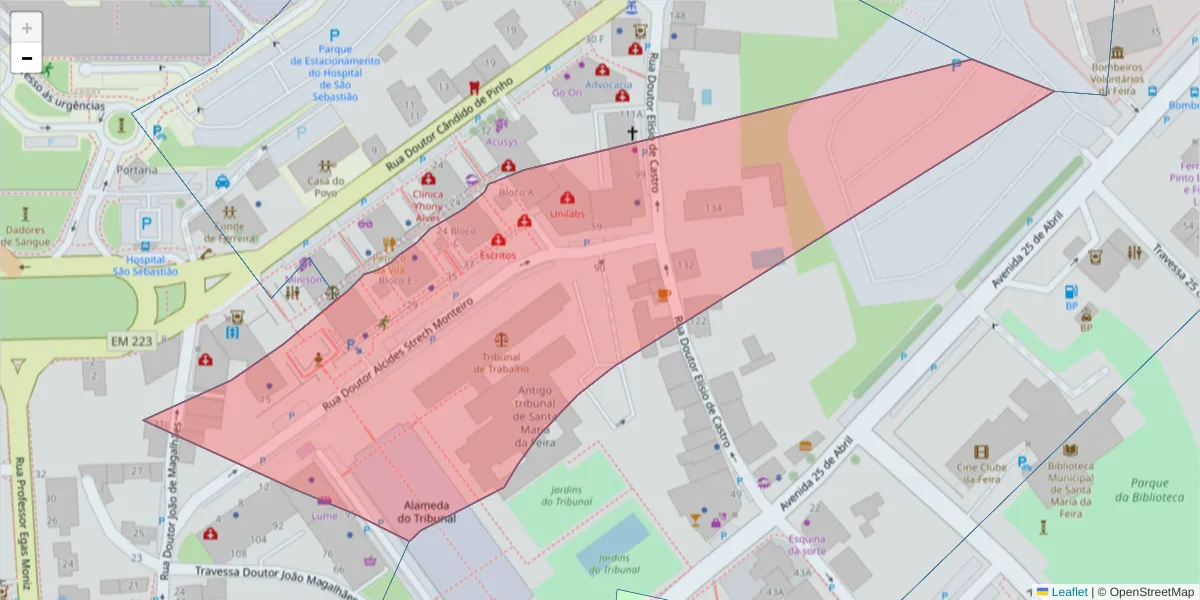 Mapa detalhado do código postal 4520-179 com limites, códigos postais vizinhos e agências dos correios