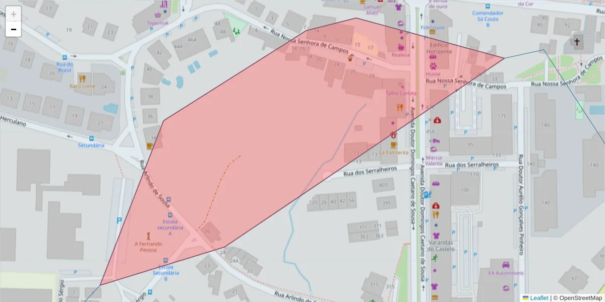Mapa detalhado do código postal 4520-241 com limites, códigos postais vizinhos e agências dos correios