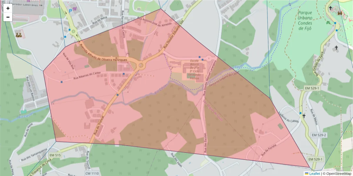Mapa detalhado do código postal 4520-246 com limites, códigos postais vizinhos e agências dos correios