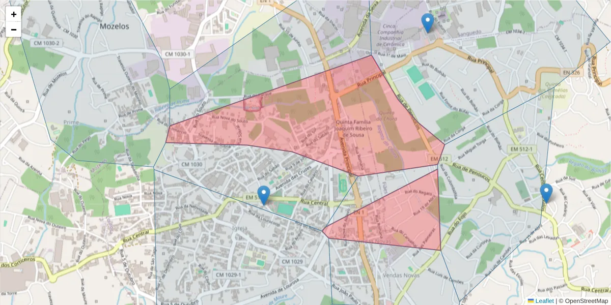Mapa detalhado do código postal 4535-014 com limites, códigos postais vizinhos e agências dos correios