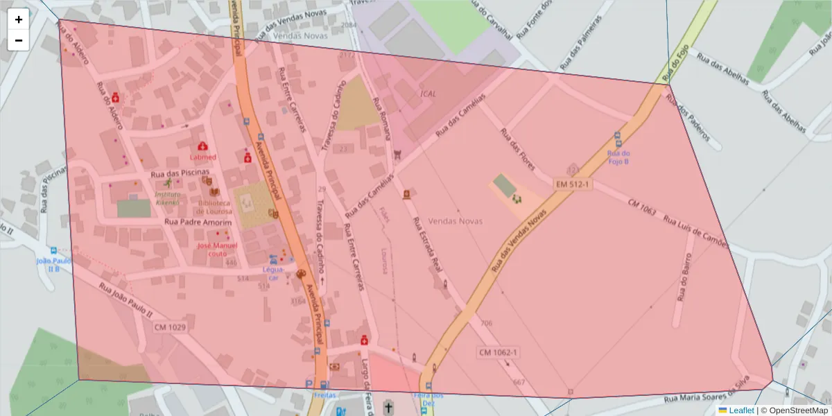 Mapa detalhado do código postal 4535-068 com limites, códigos postais vizinhos e agências dos correios