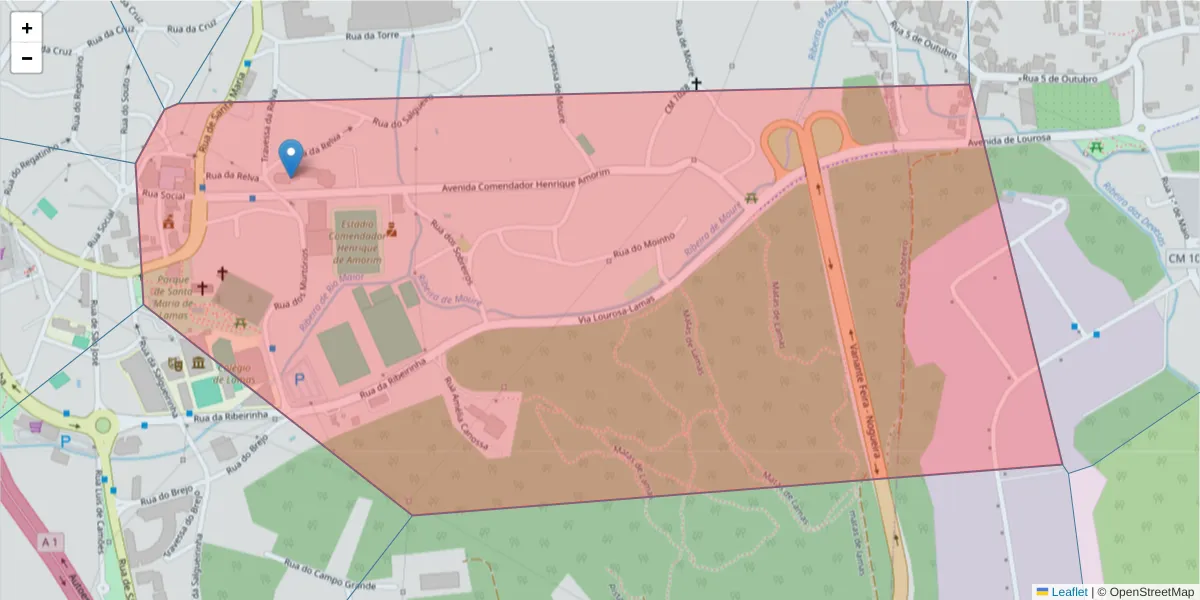 Mapa detalhado do código postal 4535-342 com limites, códigos postais vizinhos e agências dos correios