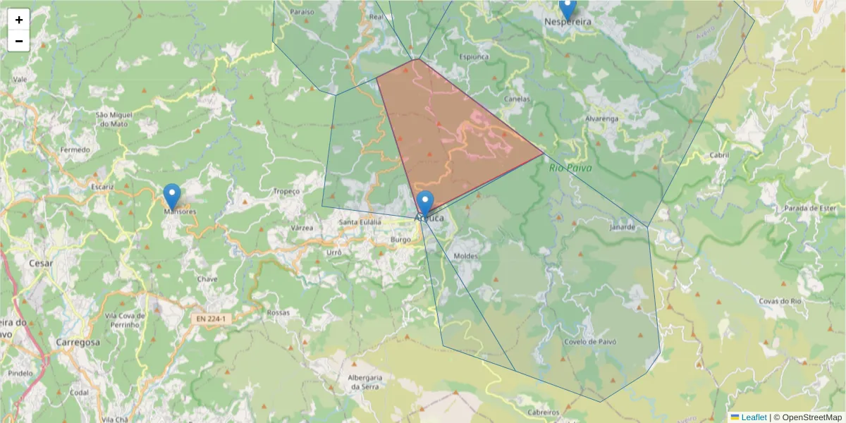 Mapa detalhado do código postal 4540-134 com limites, códigos postais vizinhos e agências dos correios